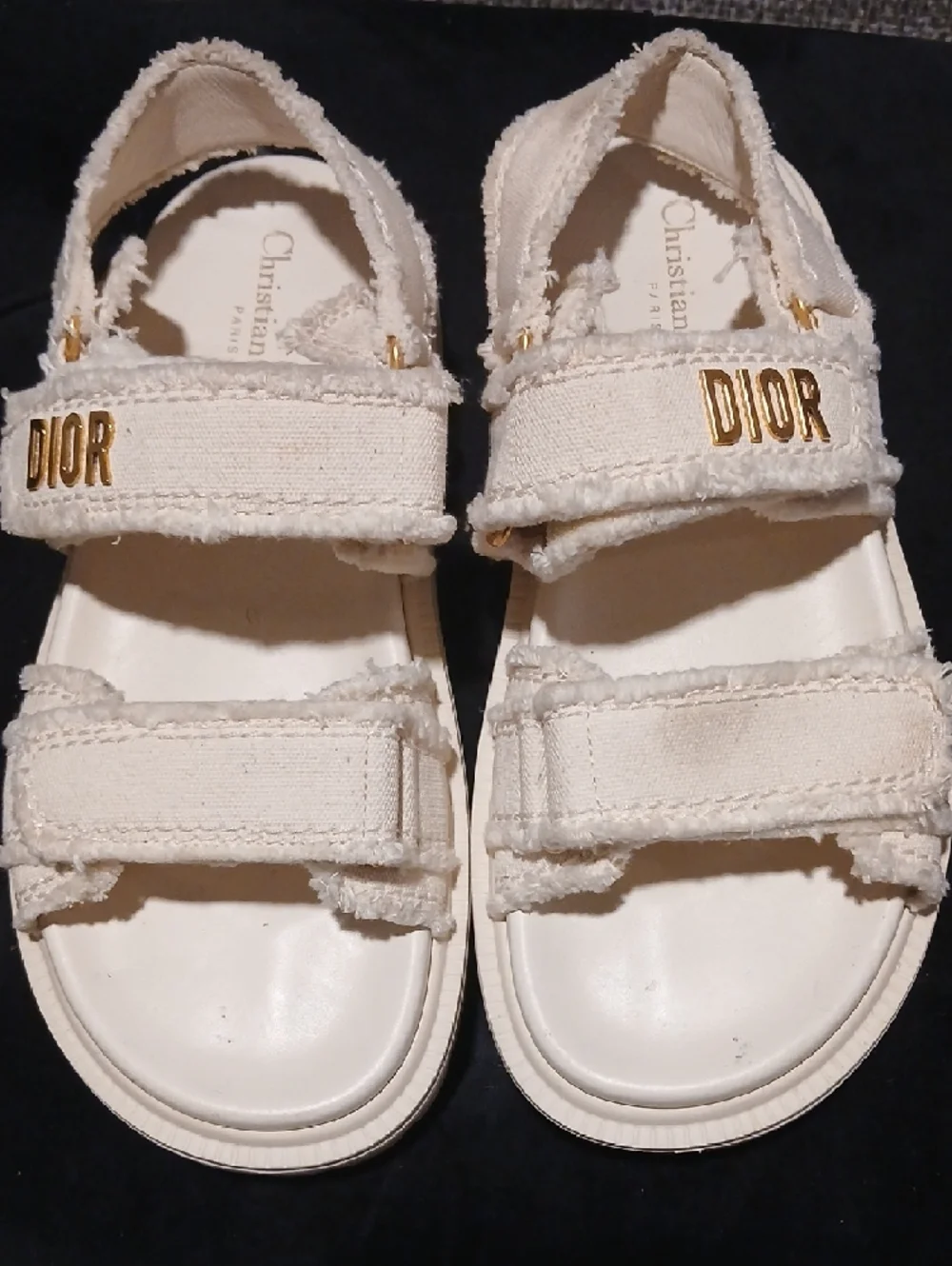 Christian Dior Dioract Sandals – Ivory Canvas – Gold Logo - Picture 2 of 12